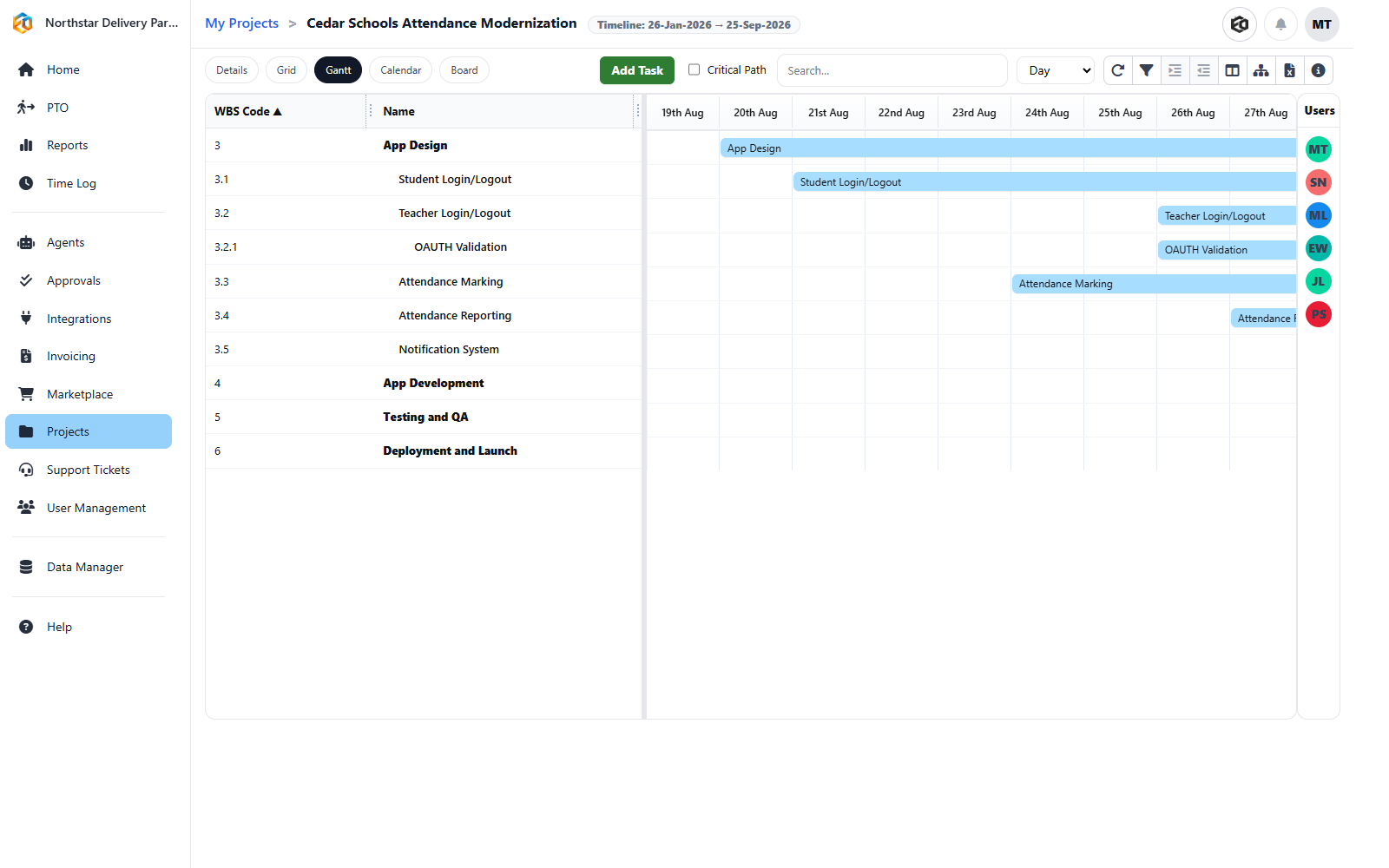 Cedar Schools delivery plan in the Eos Gantt view